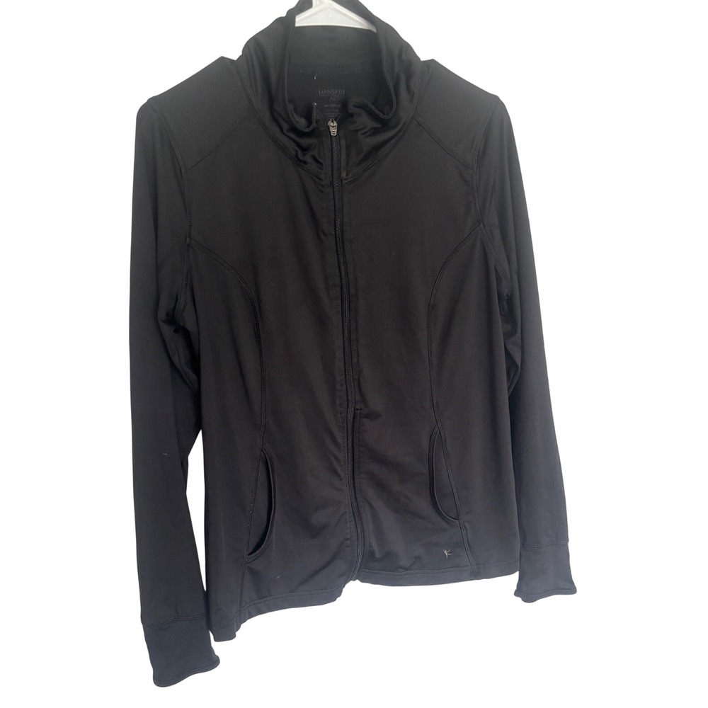 Danskin Now Womens Black Full Zip Active Jacket Thumbholes Mock Neck L 12-14